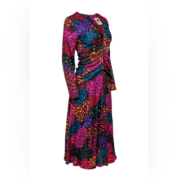 Farm Rio - Blue Multi Color Leopard Print Ruched Midi Dress - Picture 2 of 5